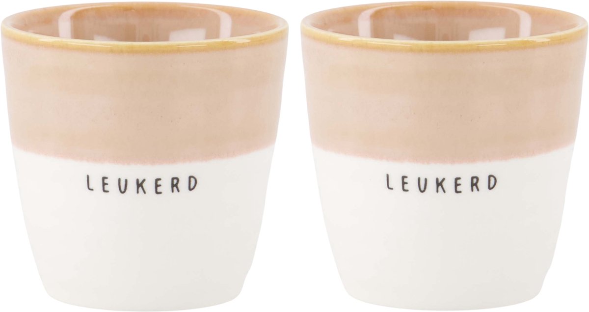 Zusss Set Van 2 Espressomok Leukerd - Cadeau Dames Keramiek White / Pink