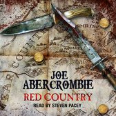 Een bebloede dolk en mes liggen op een oude kaart met de tekst 'JOE ABERCROMBIE RED COUNTRY'.