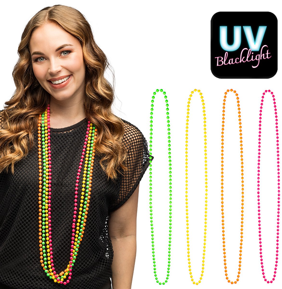 Boland - Set 4 kettingen Candy IV Multi - Volwassenen - Vrouwen - Danser/danseres - 60's & 70's - Hippie & Flower Power
