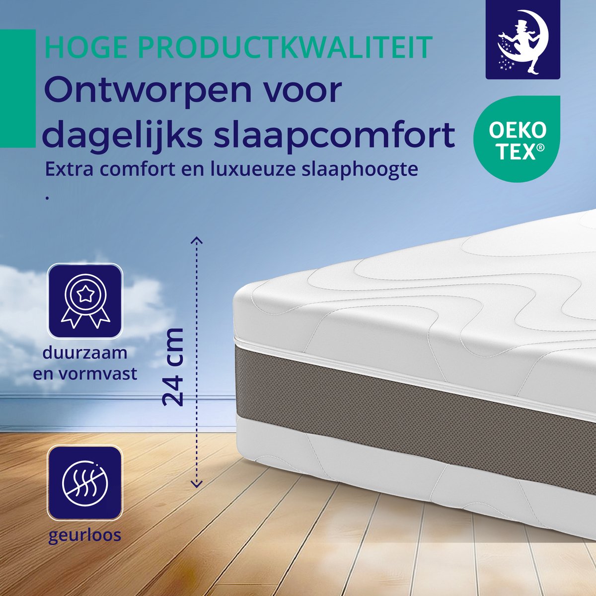Mister Sandman – Pocketvering Matras – 120×200 cm – 24 cm – 7 Zones