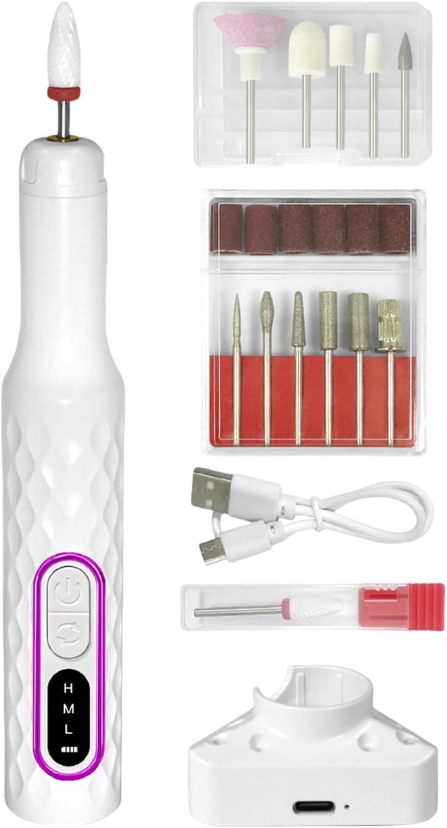 Elektrische Nagelvijl - Nagelboor Apparaat - Vormgeven Polijsten Slijpen - 3 Instelbare Snelheden - 13 cm Lengte - Zilver Violet