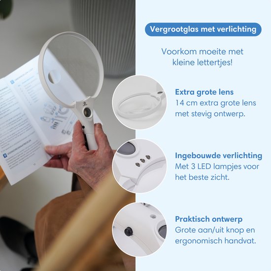 Safe Age® Vergrootglas met verlichting – 3 x LED – 2x 4x 25x – Leesloep voor ouderen - Loeplamp met led verlichting - Vergrootglas voor volwassenen