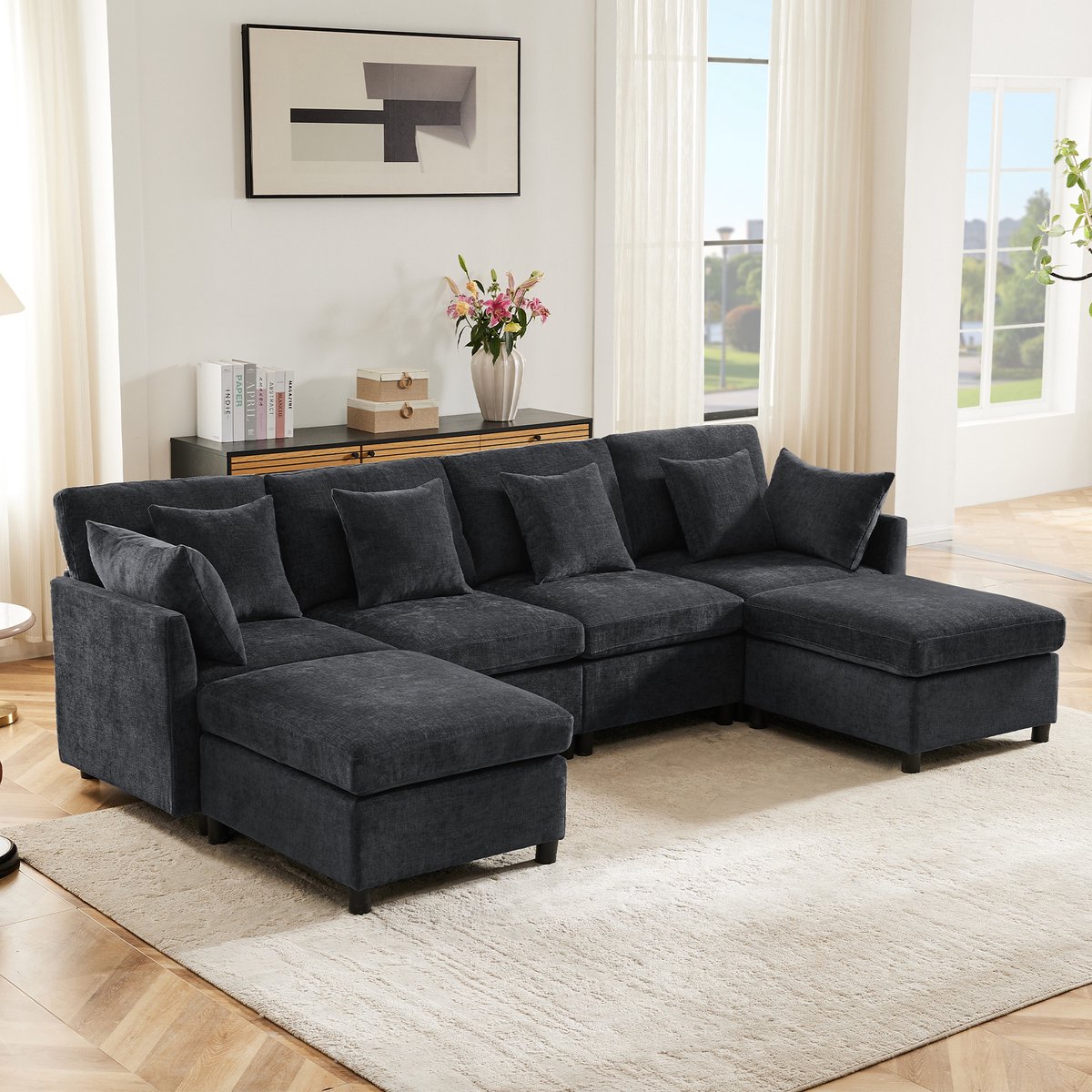 Wishdor - Modulaire Hoekbank - Verstelbare Opstelling - Voor Woonkamer - Chenille - Grijs