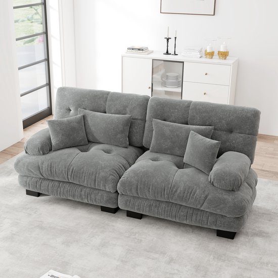 Wishdor - Modulaire Bank - Diepe Zitting En Ronde Armleuningen - Woonkamer - Chenille - Grijs