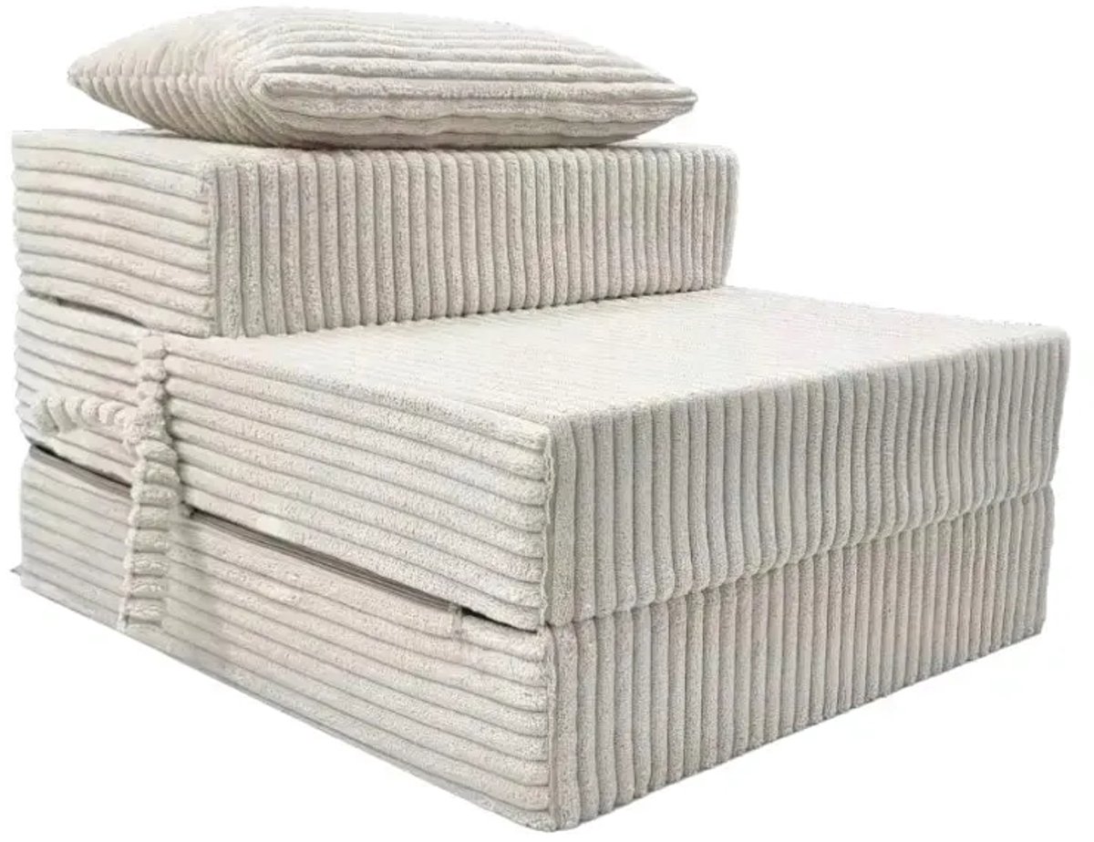 Opvouwbare Slaapstoel 2-in-1 200 x 70 x 15 cm – Corduroy Logeermatras en Vloermatras – Beige