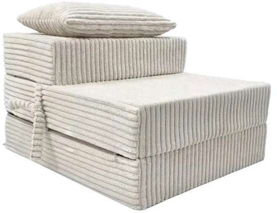 Opvouwbare Slaapstoel 2-in-1 200 x 70 x 15 cm – Corduroy Logeermatras en Vloermatras – Beige