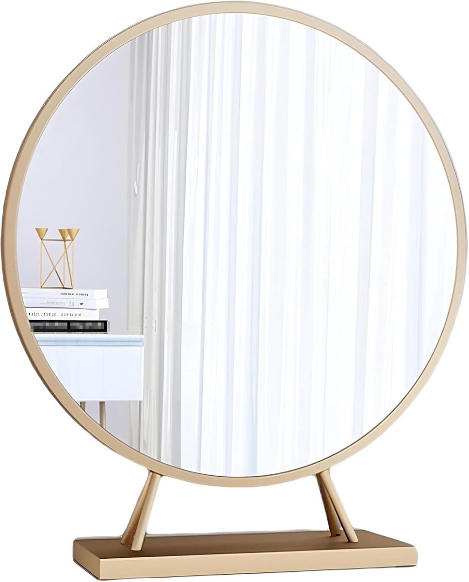 Tafelspiegel Rond - Make-up Spiegel - Dagelijks Gebruik - Met Standaard - 30 cm Diameter - Goud