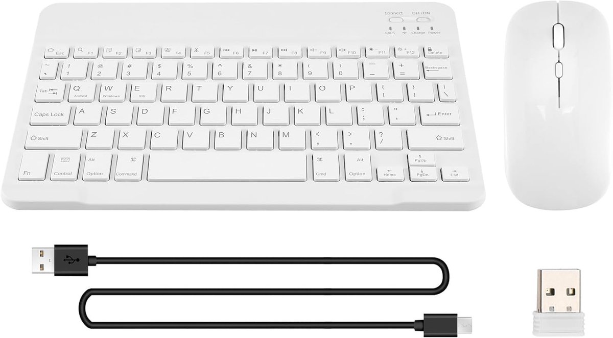 Draadloos Toetsenbord Muis - Stille Set - Notebook Tablet - Ultradun Ontwerp - 33 x 17 cm - Wit