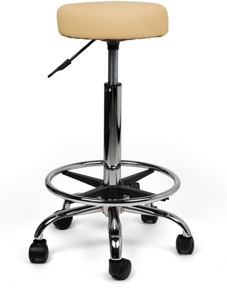 Hoge Kruk - Zadelkruk Kapper - Professioneel Zitten - Verstelbare Zithoogte - 50cm Hoog - Beige