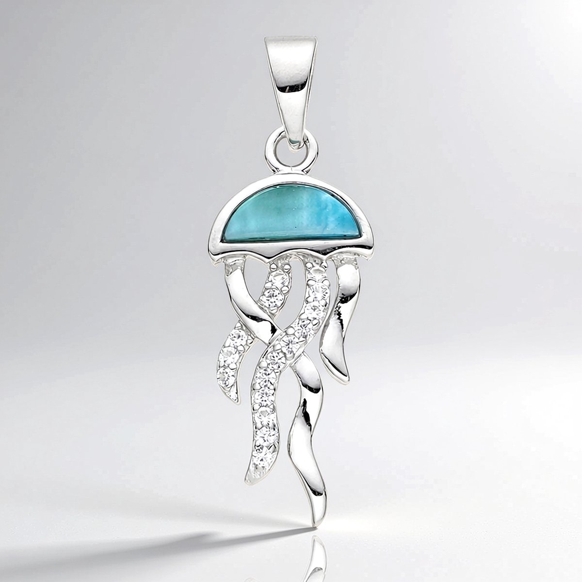 Cavill - Zilveren hanger met 0,9 ct larimar Dominicaanse Rep. en 16 witte topazen 925 Sterling Zilver - Kwalvorm - Elegant, tijdloos, sprankelend
