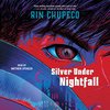 Couverture de livre avec gros plan d'un œil et d'un couteau. Texte : "Silver Under Nightfall", "RIN CHUPECO".