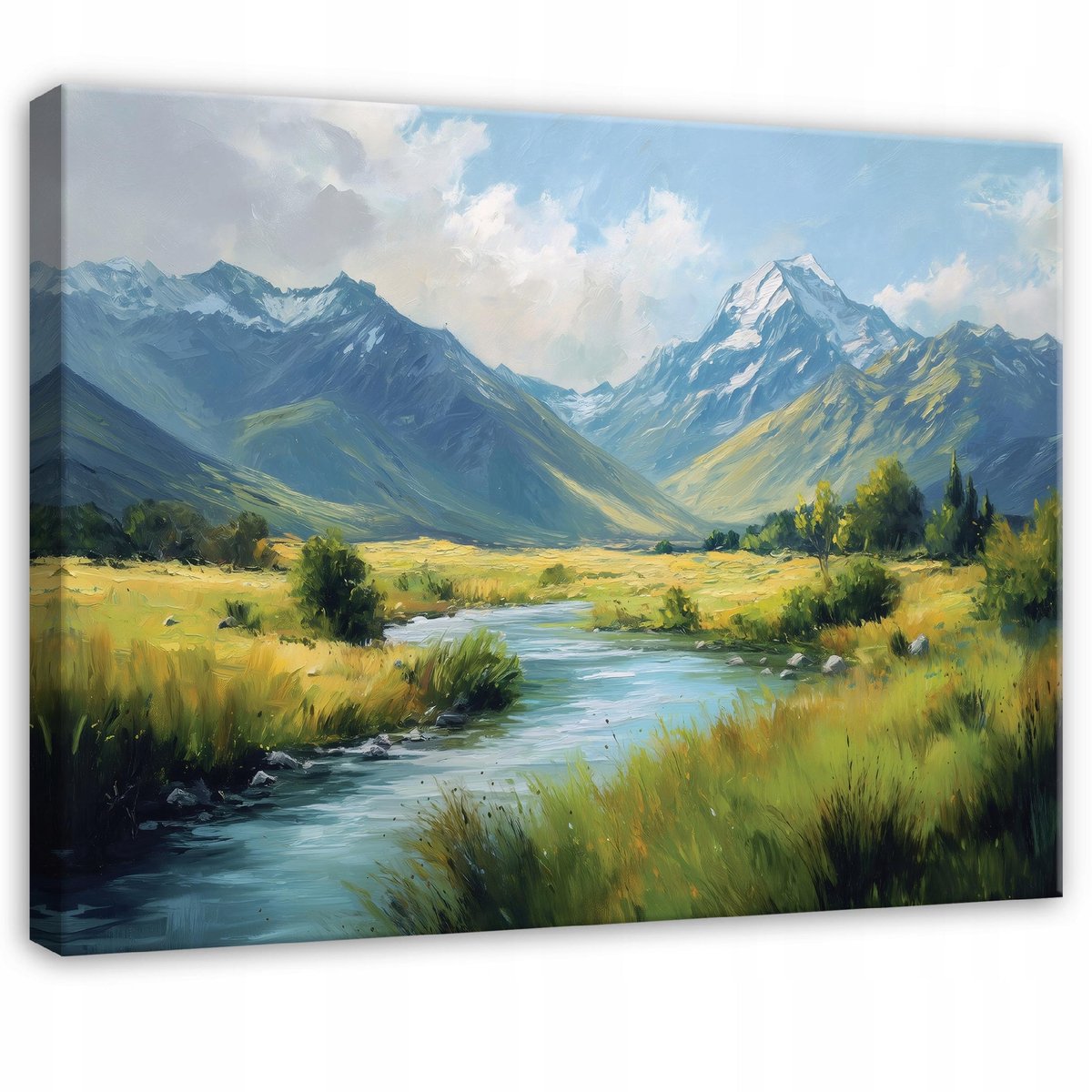 WALLARENA Schilderij op canvas - 120x80 cm - afbeelding van bergen en een rivier in een landschap - Geschikt voor slaapkamer, woonkamer, keuken Veelkleurig