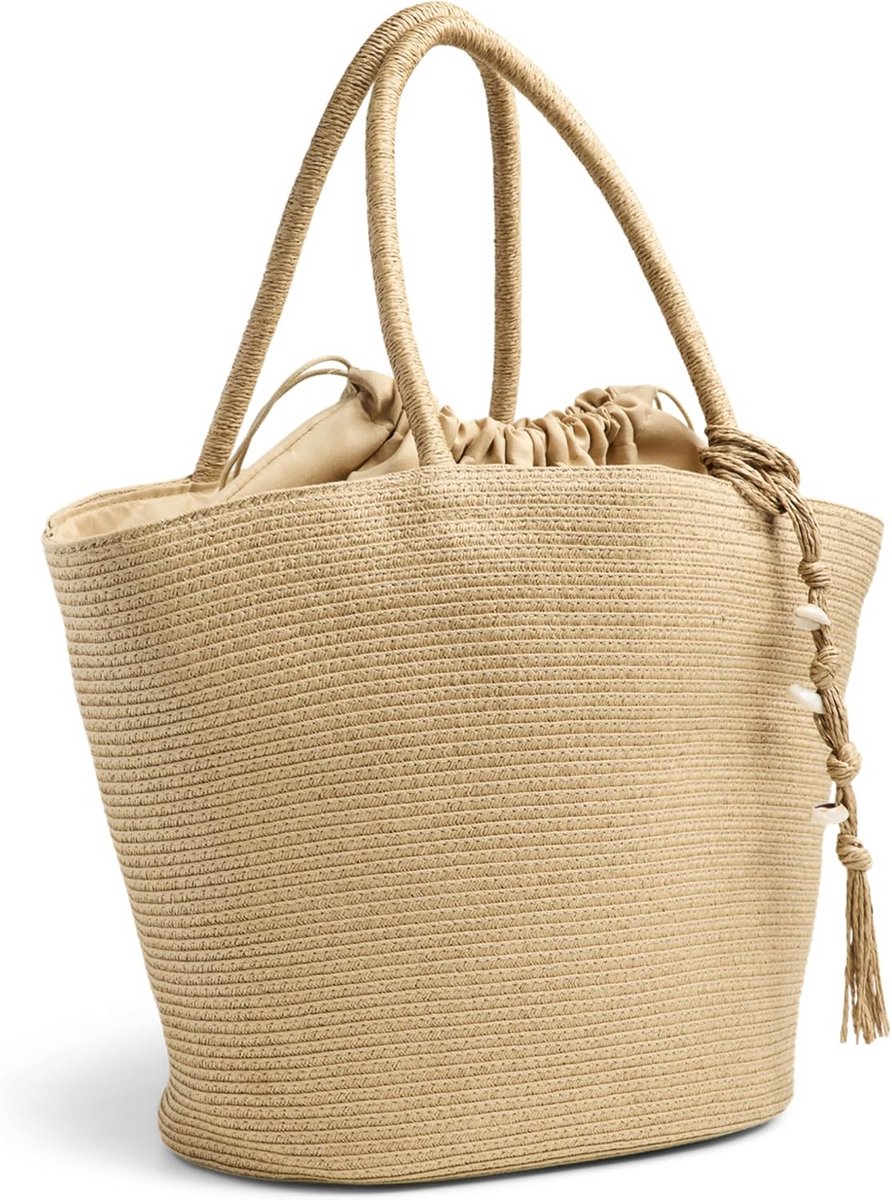Grote Shopper Tas van Papierstroo met Handvatten en Trekkoord
