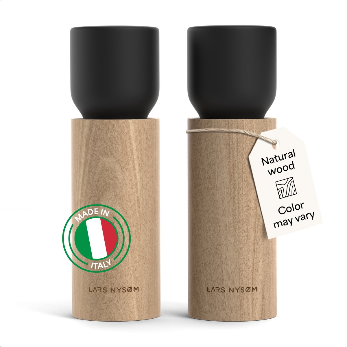 LARS NYSØM LARS NYSØM Houten Zout- en Pepermolen Set - Handmatige Zout en Peper Molens met Verstelbaar Keramisch Mechanisme - Elegante Beukenhouten Molen voor Keuken of Tafel (Carbon Black)