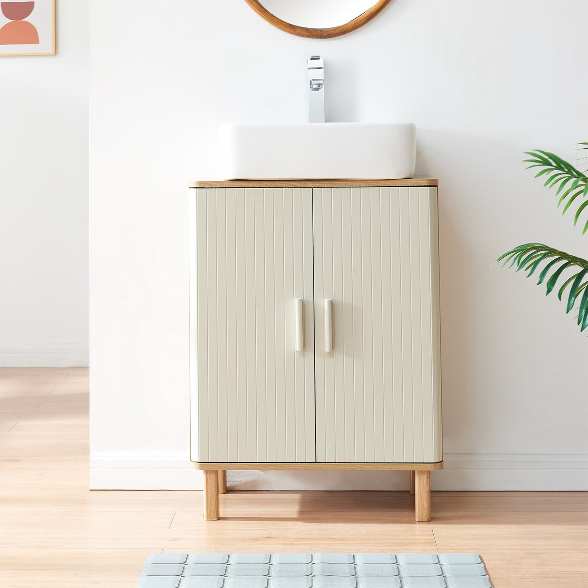 Wastafelonderkast Ferrersp 80x60x35 cm eikenkleurig havermout en naturel [en.casa]