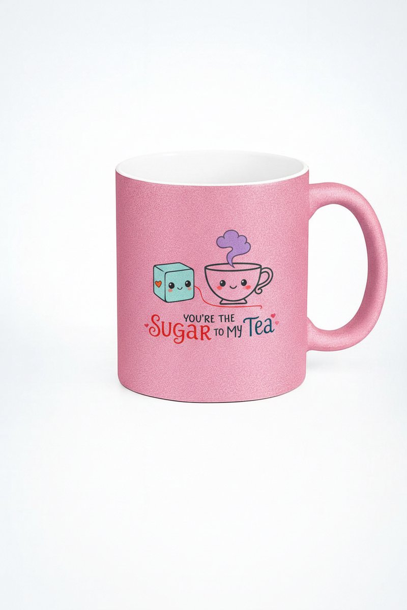 Roze Glitter Mok 'You're the Sugar to My Tea' - Romantisch Cadeau Liefde Thee Valentijn