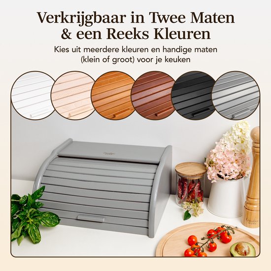 Creative Home Boîte à Pain en Bois Grijs | 38 x 28,5 x 17,5 cm (+/- 1 cm) | Bois de hêtre naturel | Conteneur avec Rolltop | Boîte à pain pour chaque Cuisine | Perfect pour les aliments secs