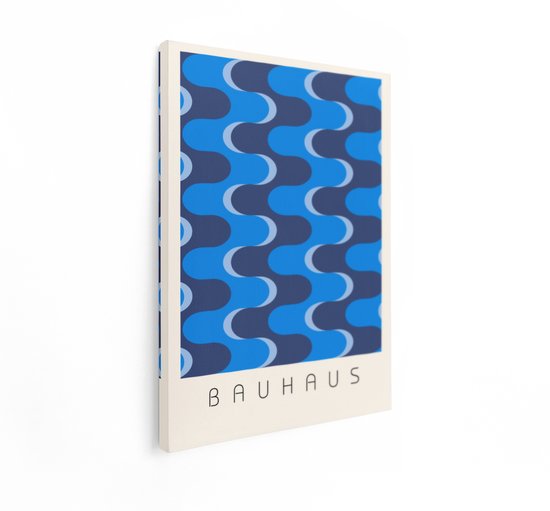 Artaza Canvas Schilderij Abstract - 60x80 cm - Wanddecoratie Bauhaus - Muurdecoratie Geometrisch - Decoratie Modern - Blauw