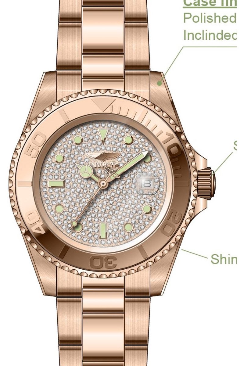 Invicta Pro Diver 50289 Heren Horloge - Waterdicht - Analoog - Quartz Uurwerk - Roestvrij Staal met rosegouden Wijzerplaat - 40mm