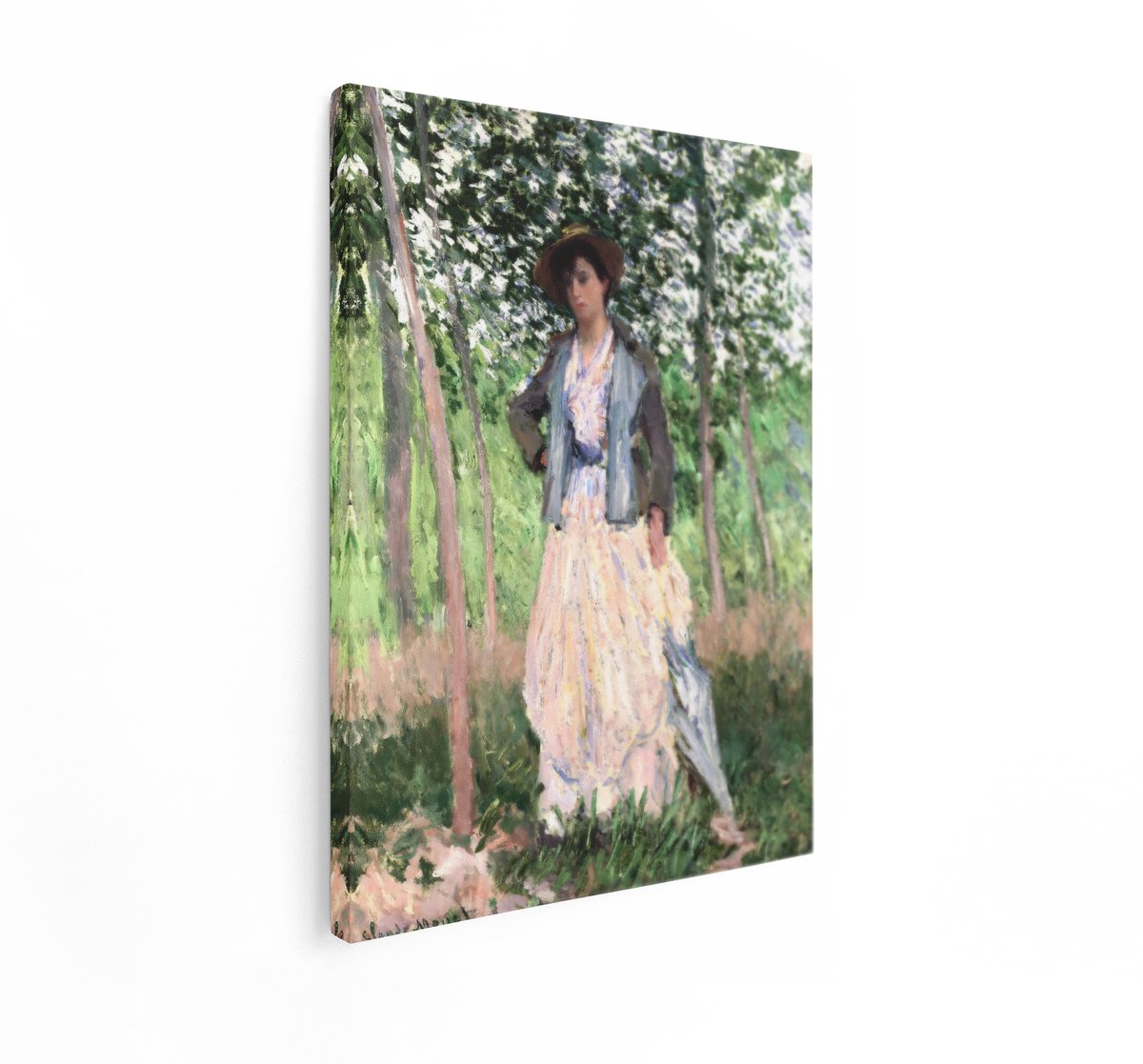 Artaza Canvas Schilderij Monet - 30x40 cm - Wanddecoratie Vrouw Met Parasol - Muurdecoratie Landschap - Schilderijen Op Canvas Bos