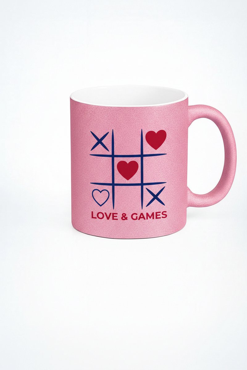 Roze Mok "Love & Games" met Hartjes & Tic Tac Toe Design - Romantisch Cadeau
