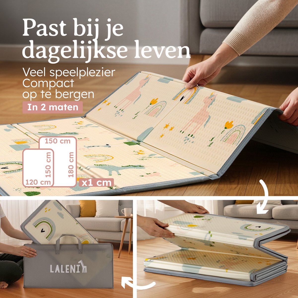 Laleni Speelmat Sindal - Waterdicht Speelkleed Baby - Met Tas - 150 x 180 x 1 cm - Regenboogprint thumbnail 3