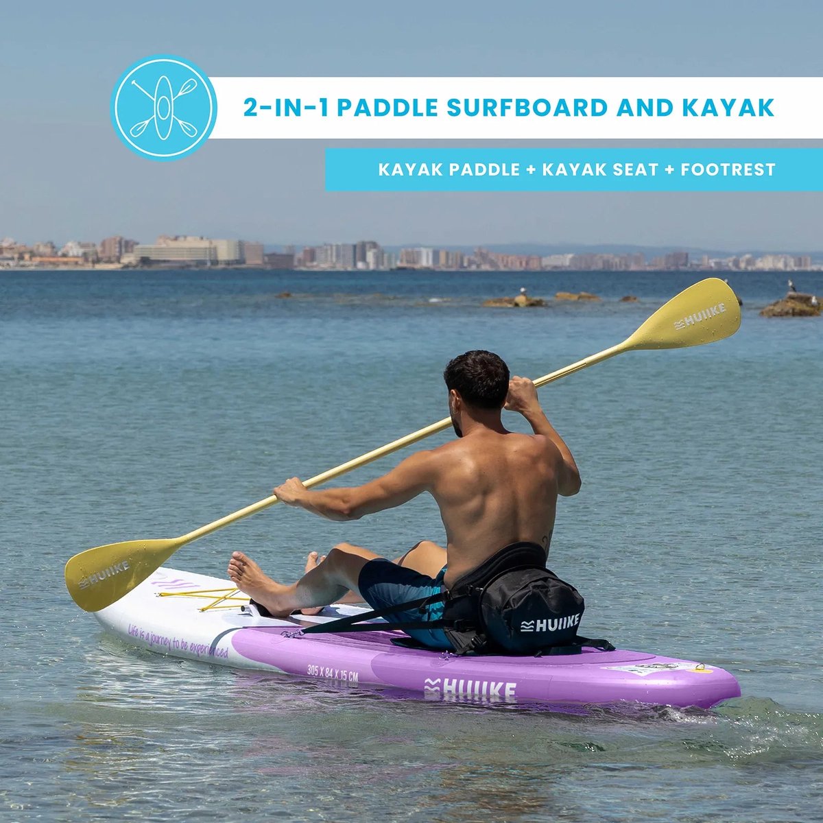 HUIIKE SUP Board - Opblaasbaar Paddle Board met Accessoires, Peddel, Vinnen, Pomp - Stand Up Paddle met Hoge Stabiliteit - 305 x 84 x 15 cm - Max. 130 kg – foto 5