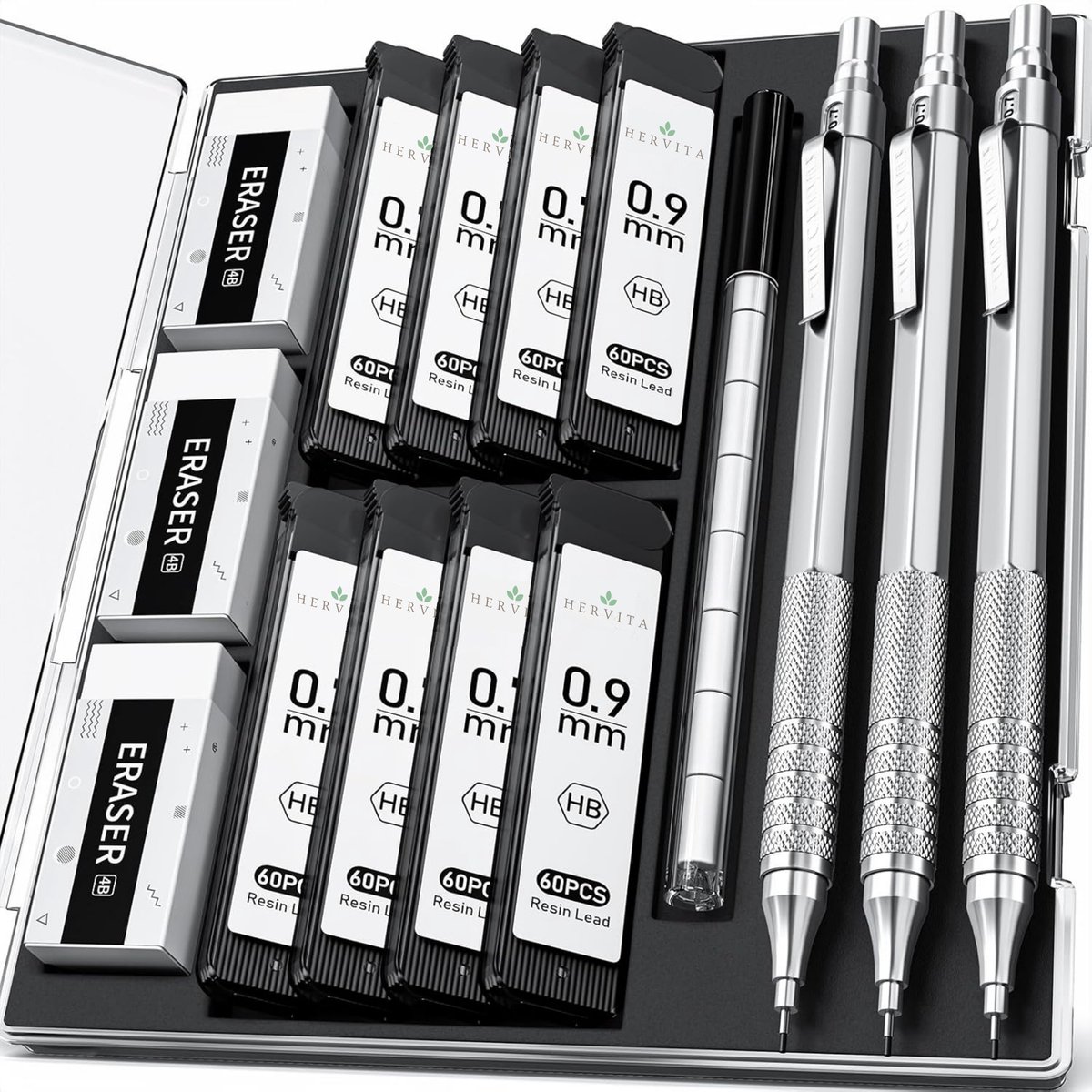 Vulpotloden Set 0.9MM - Volledig Metalen Behuizing - Compleet Luxe Set - Vulpotlood 0 9 mm Vullingen - Mechanisch Potlood - Mechanical Pencil