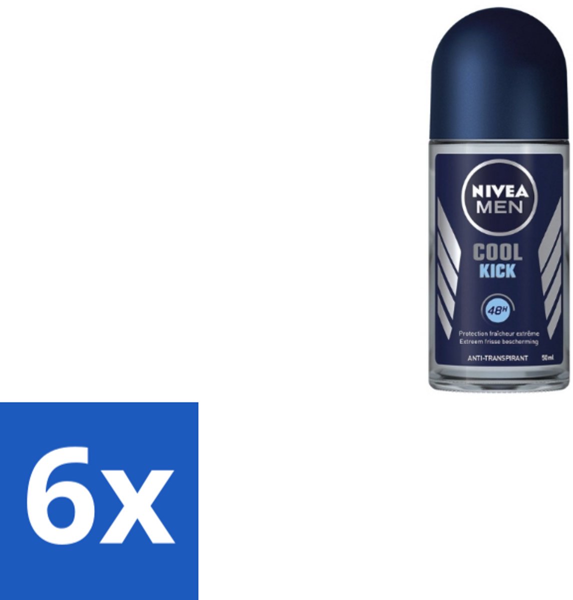 Nivea Men – Deodorant Roller – Cool Kick – 50 ml - Voordeelverpakking - 6 stuks