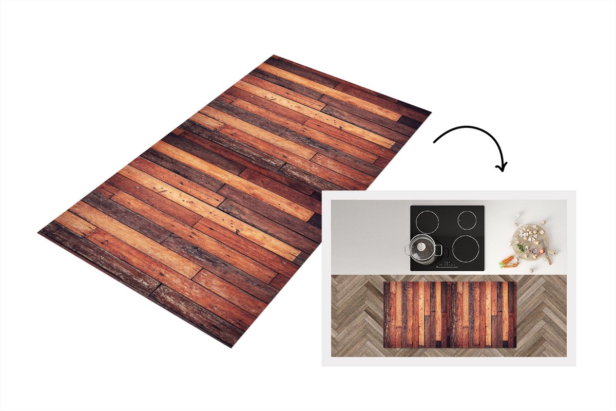 KitchenYeah Keukenloper 120x60 cm - Keukenmat vinyl Plank - Vintage - Patroon - Keukenmatten loper - Keuken vloerkleed tapijt Planken - Vintage