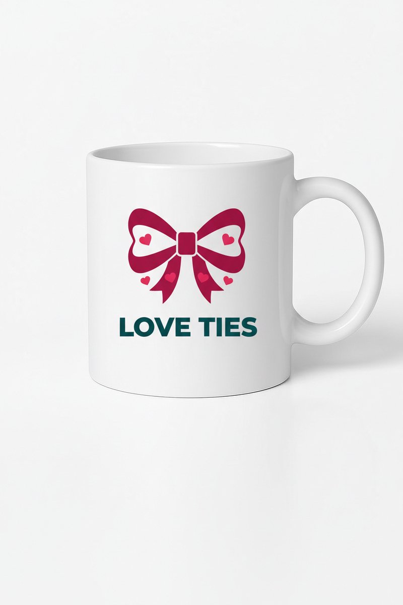Witte 'Love Ties' Mok met Romantische Liefdesstrik en Harten - Uniek Cadeau