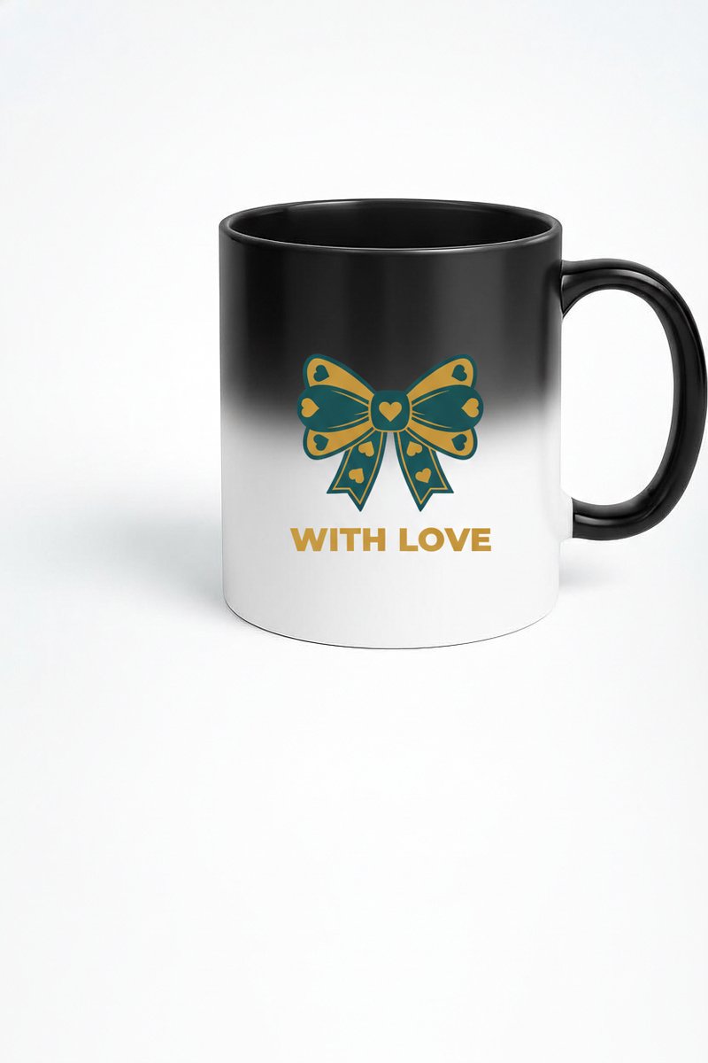 Magische Mok 'With Love' met Hartjes Strik - Warmtegevoelige Cadeau Mok