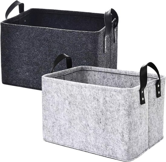Set Van 2 Stevige Vilten Opbergmanden XXL formaat Met Handvatten set-van-2-stevige-vilten-opbergmanden-xxl-formaat-met-handvatten
