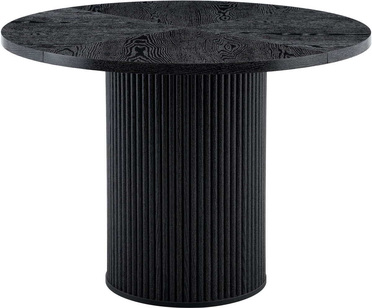 Merax Ronde Eettafel 100 Cm Zwarte Houtnerf Met Opbergruimte In Zuilpoot Voor 4 Tot 6 Mensen MDF Met Metalen Versteviging