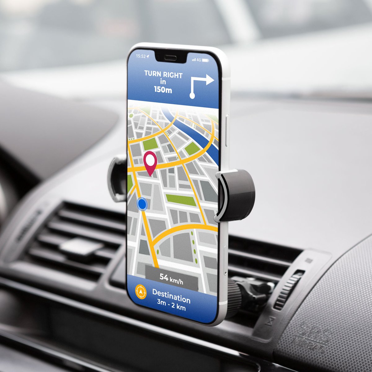 Telefoonhouder voor auto - Bevestiging aan ventilatierooster - Geschikt voor smartphones van 55-80 mm breed - 360° draaibaar - Veerklem met rubberen binnenzijde - Kunststof & rubber - Zwart - 74 × 94 × 85 mms [54996]