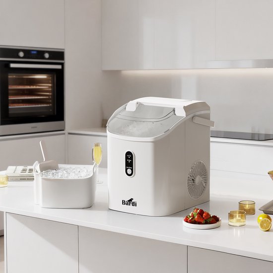 Bardi 1.1L - Nugget IJsblokjesmachine Rond - Crushed Ice Maker met IJsschep - 15kg/24 uur - Ijsblokjesmaker - Met Lux Thermosbeker - WIT - Citruspers Zwart van Merkloos — afbeelding 5