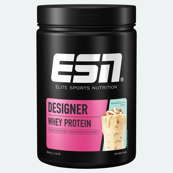 ESN Designer Whey Protein - Smaak Almond Coconut - Whey Eiwitpoeder voor Shakes met Concentraat & Isolaat - Zonder Toegevoegde Suikers - 25g Eiwit per Portie - 908g — afbeelding 2