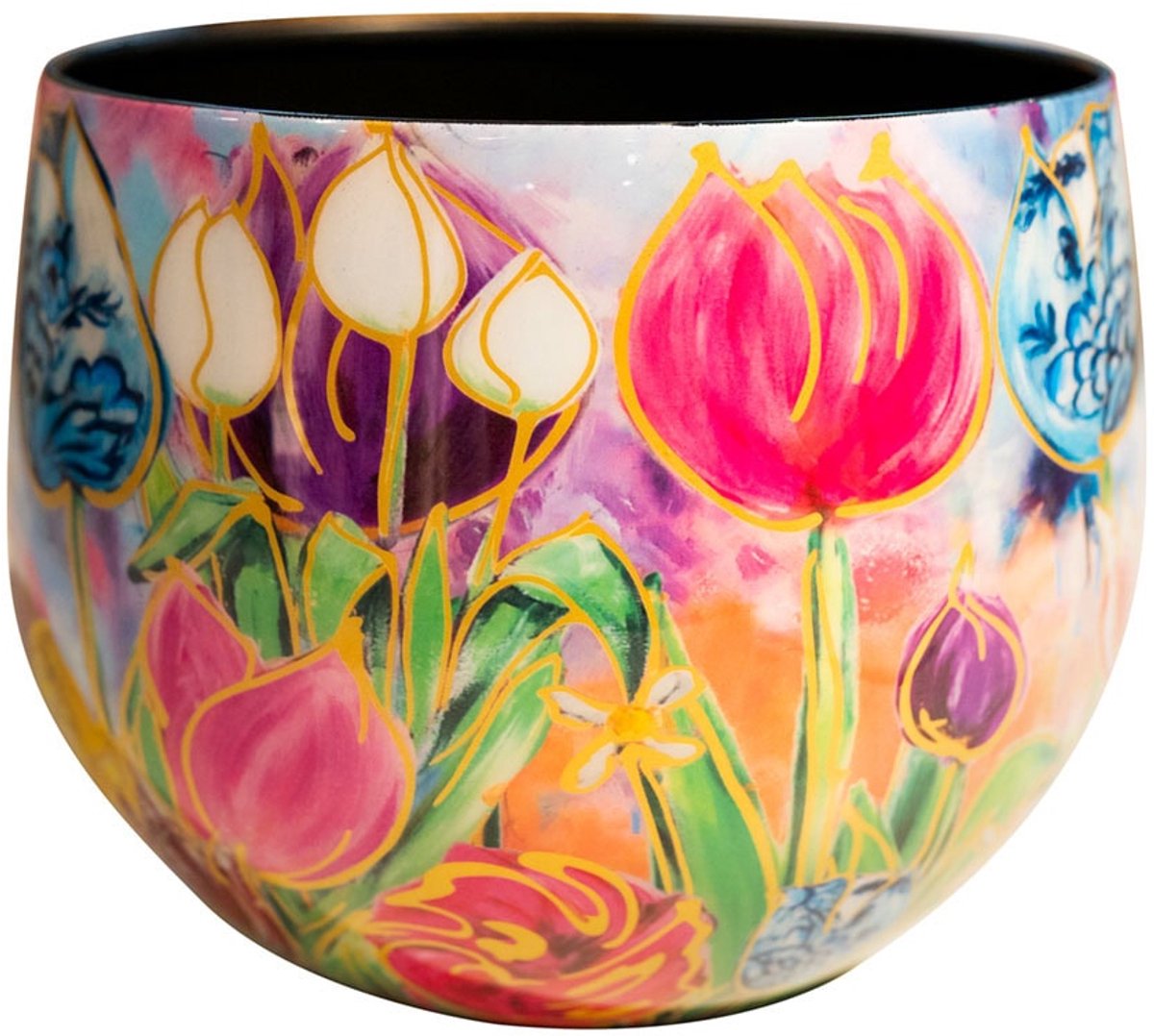 TS Collection - Bloempot Dutch beauty spring - 17x15 - Metaal & Epoxy - Exclusieve woonitems voor binnen - Handgemaakt - Unieke print - Designed by Lammie