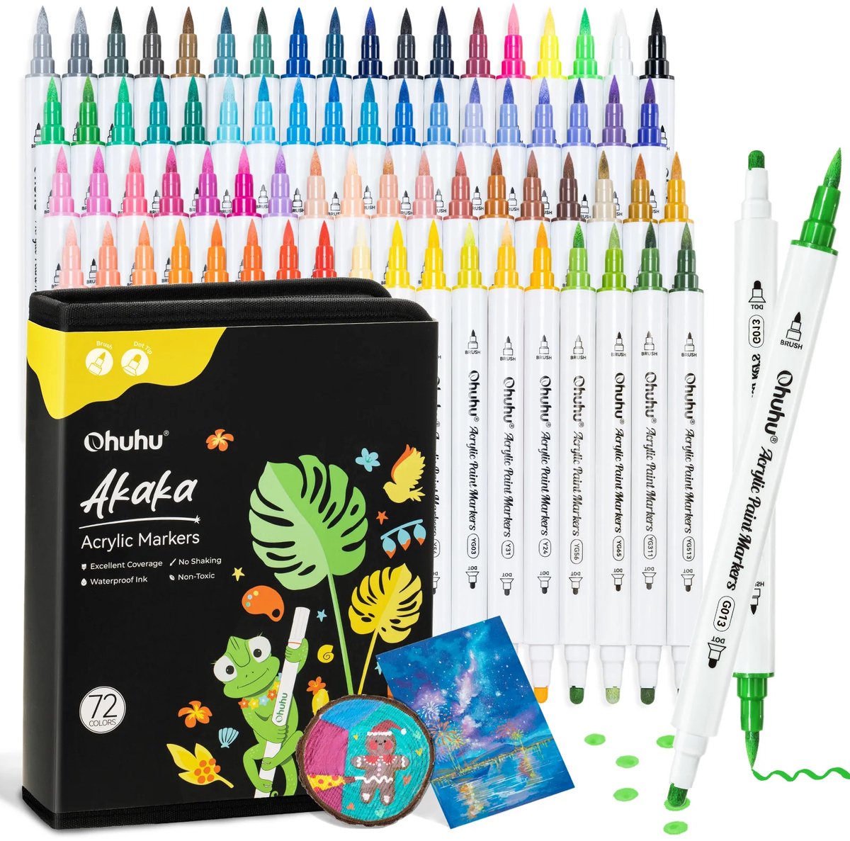 Ohuhu - Akaka Brush & Dot - Dual Nib Acrylic - Paint Markers - Cotton-core - 72 kleuren