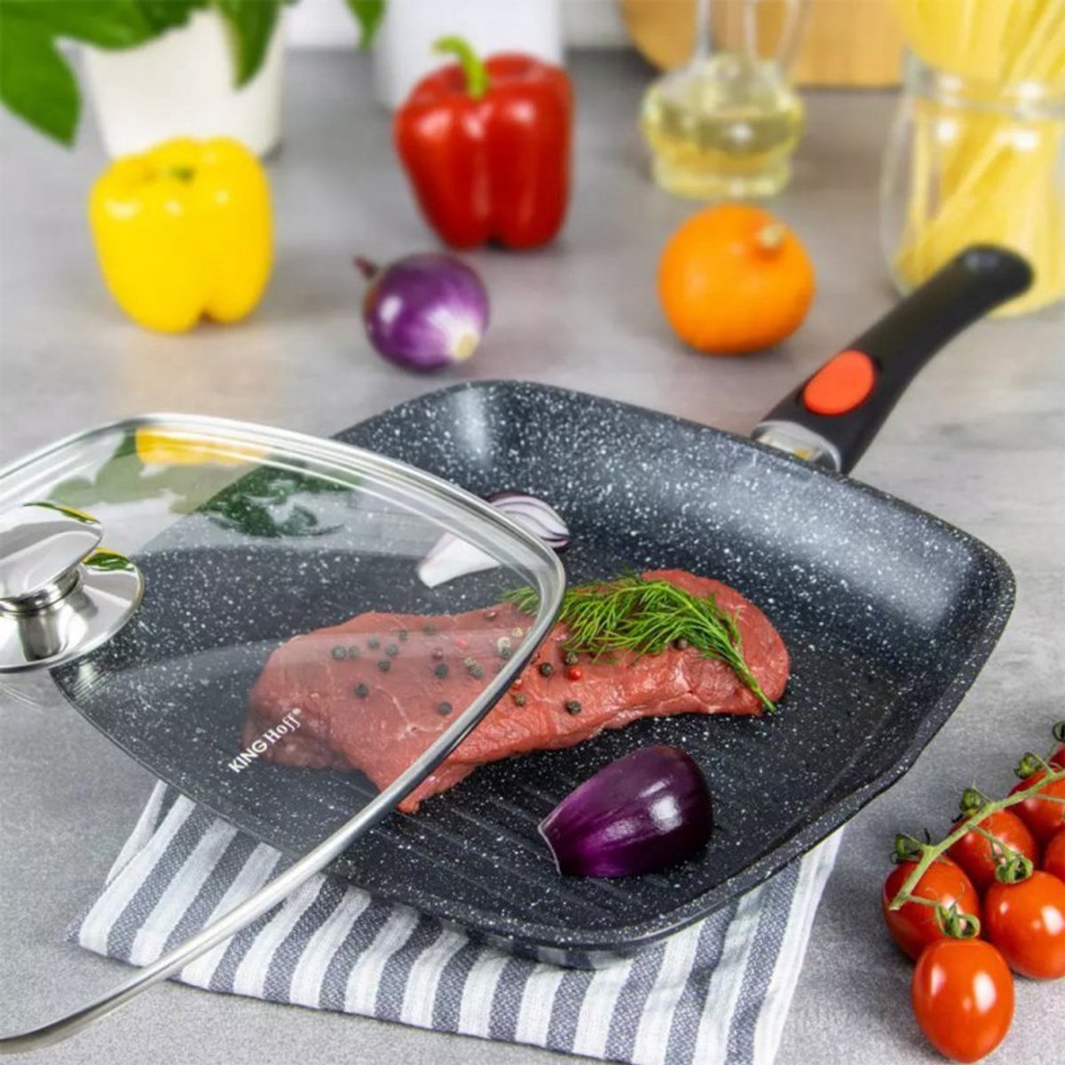 Kinghoff 1511 grillpan - 28x28 cm - marble coating - inductie