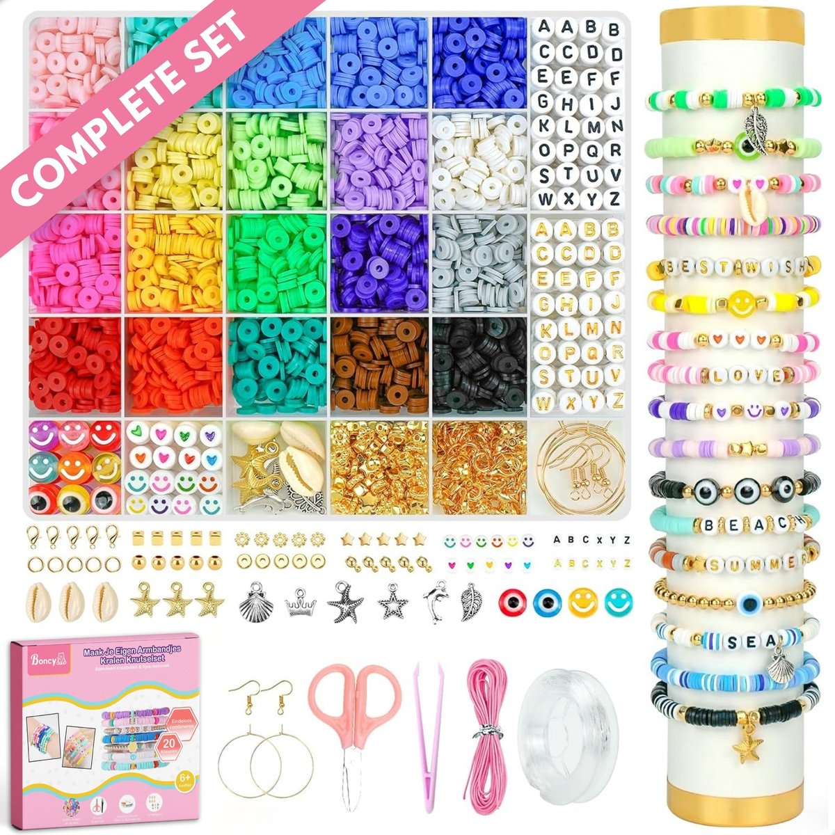 Boncy® XXL Knutselkoffer - Armbandjes Maken Knutselen Meisjes - Creatief Speelgoed - Kralen & Bedels Set voor Meisje en Jongen - Knutseldoos Knutselpakket 4 5 6 7 8 10 12 jaar - Knutselbox Knutsel koffer Touw Maker met Knopen en Kraaltjes
