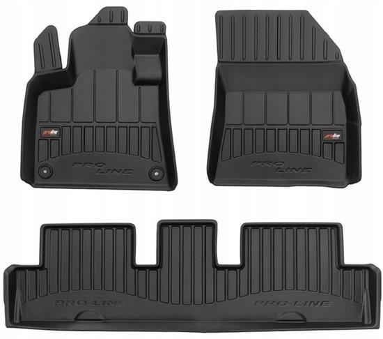Set van drie zwarte Proline-automatten met ribbelpatroon, verhoogde randen en het Proline-logo.