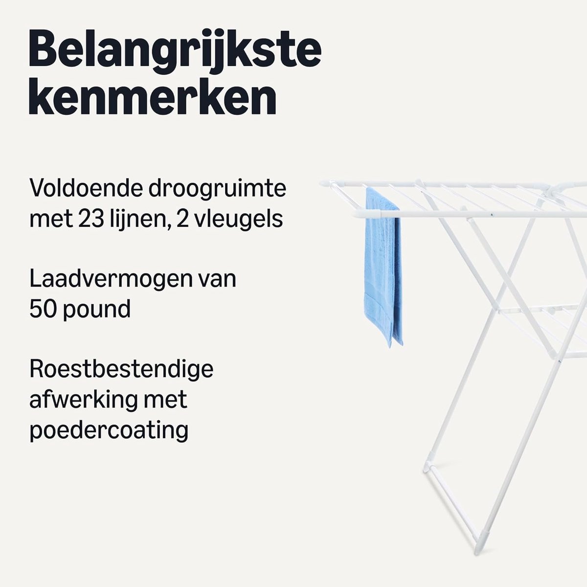 Opvouwbaar Metalen Droogrek met 2 Vleugels – 155 x 60 x 100 cm – Wit