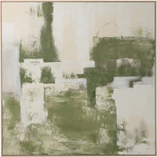 J-Line Tableau Abstract - bois - vert kaki/blanc cassé
