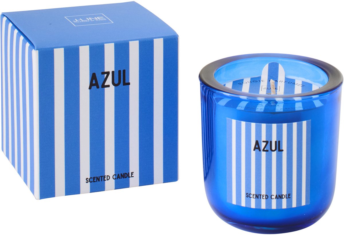 J-Line geurkaars Azul - Salt & Waves - glas - blauw - small