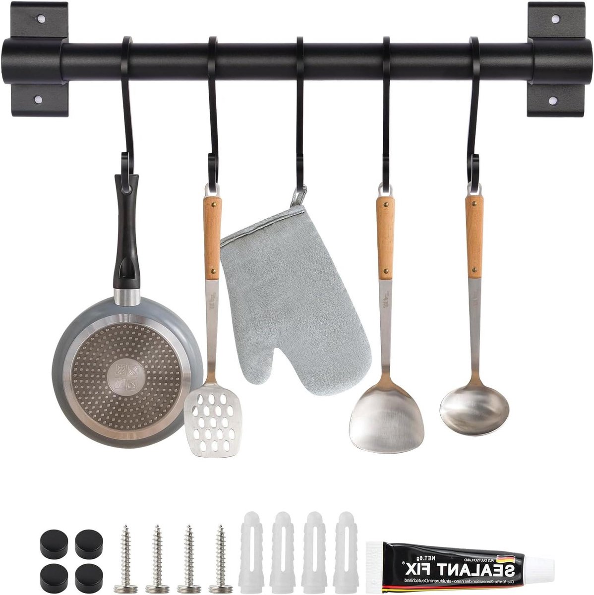 Opknoping Rail Met 5 Haken - Wandmontage Organizer voor Keukengerei en Badkamer Opslag