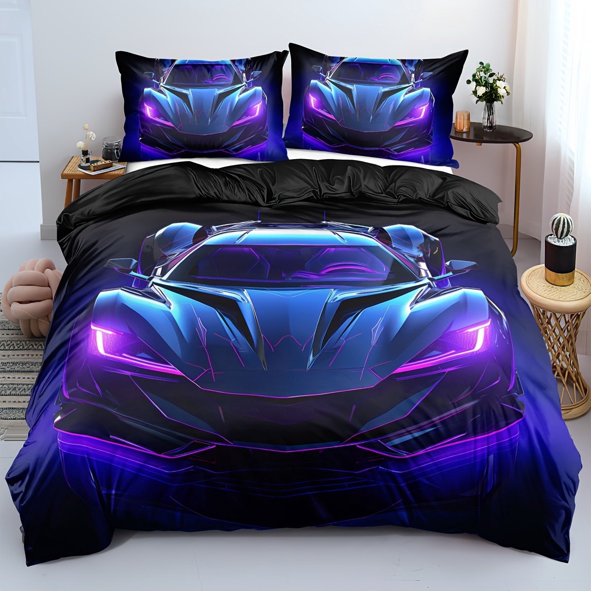 Auto Dekbedovertrek | Dekbedovertrek 135x200cm met 2 bijhorende kussenslopen | Sport Auto Dekbedovertrek | Grappig Dekbedovertrek | Tiener Dekbedovertrek | 100% polyester | Exclusief Dekbed