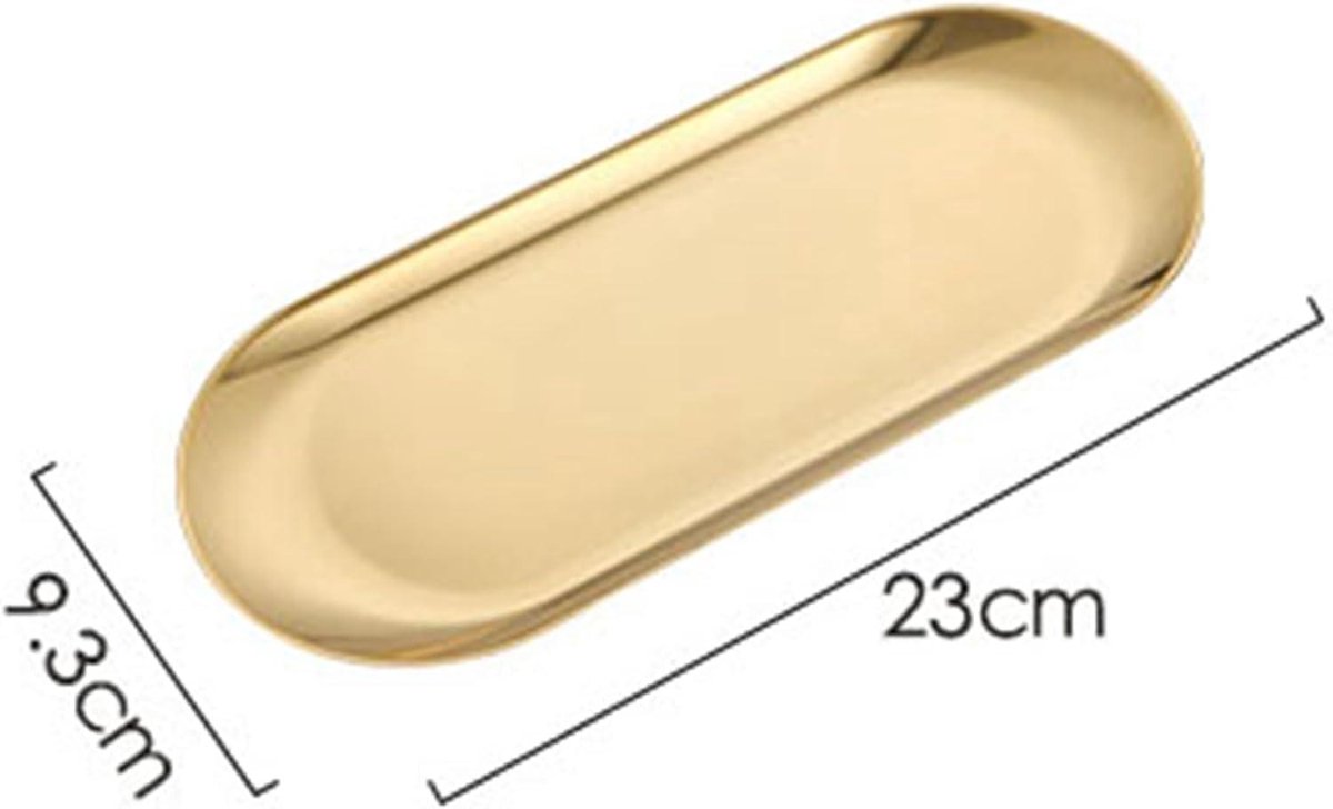 Decoratieve Ovale RVS Dienblad voor Badkamer, Sieraden, Zeepdispenser en Opbergruimte