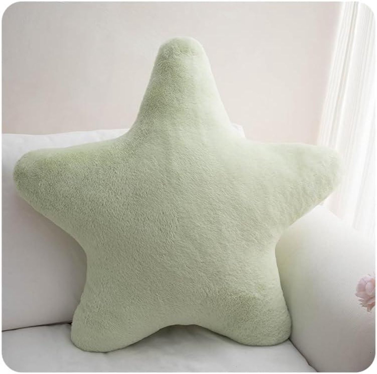 Stervormig knuffelkussen voor kinderkamer en slaapkamer - Groen decoratiekussen met zachte pluche vulling