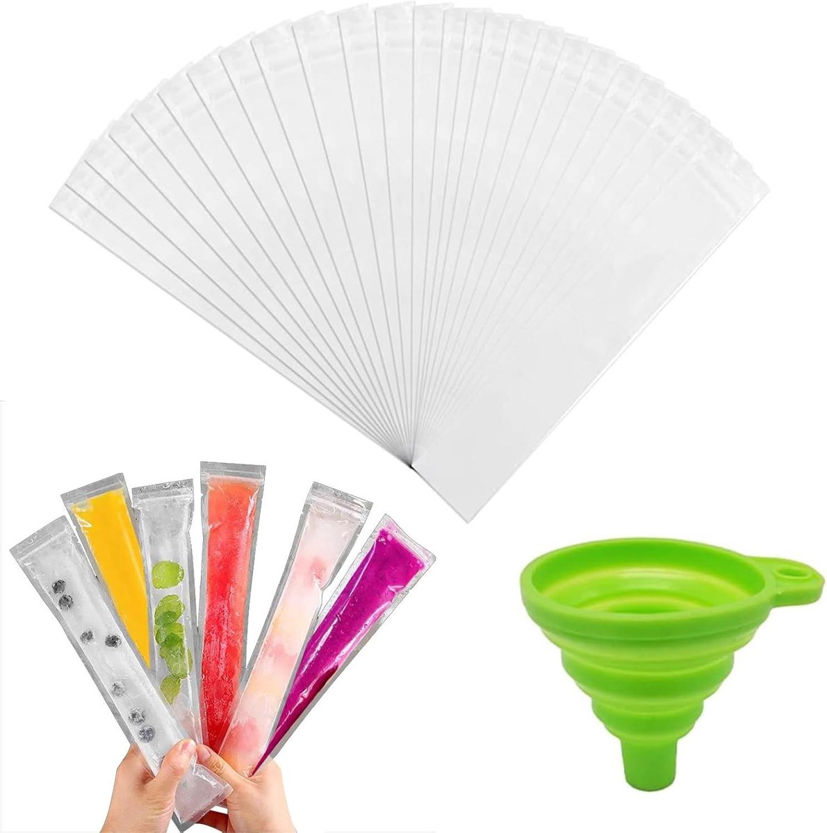 Vormzakken voor ijslolly's en smoothies, DIY yoghurtsticks, 100 stuks (28 x 5,5 cm)